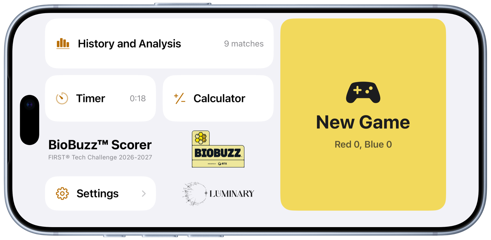 BioBuzz Scorer Home screen